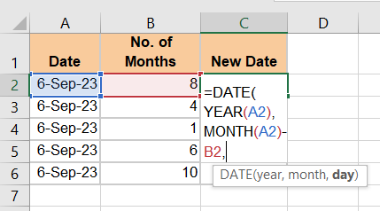 Add minus sign (-) and select the cell with the number of months.