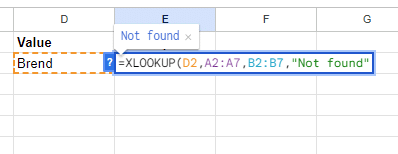 Add another coma and type the words “Not Found” in quotation marks.