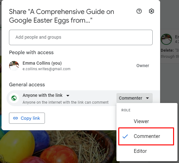 Google Docs—commenter access