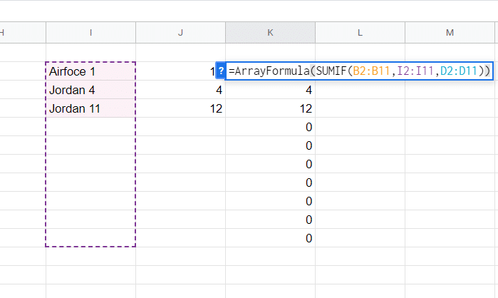 SUMIF and an ARRAYFORMULA