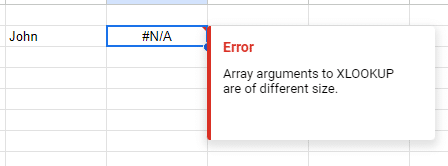 XLOOKUP function with arguments of different sizes