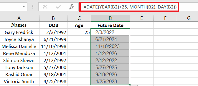 An example of the DATA function defining age at a specified date