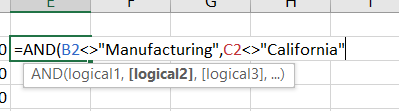 Using the AND function with "does not equal to"