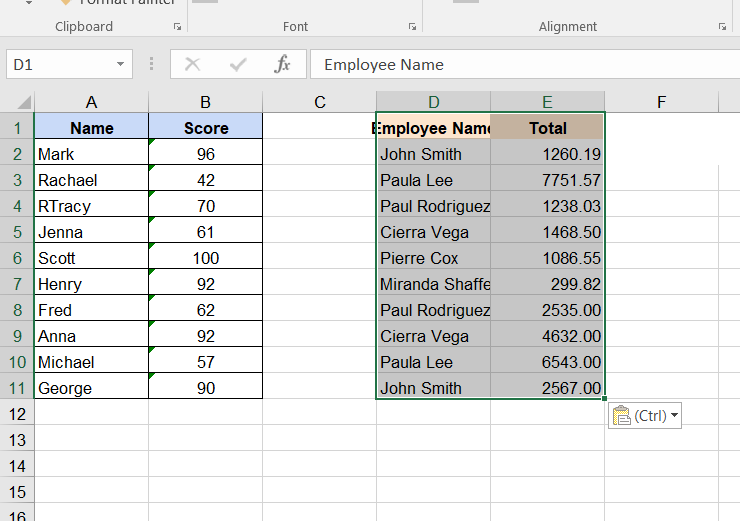 Merged excel file