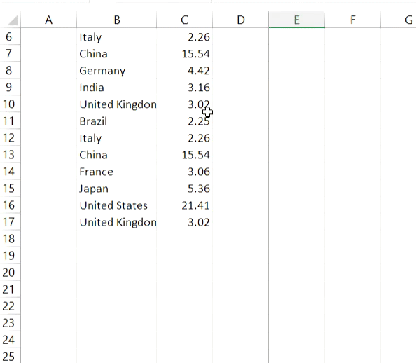 Frozen rows in Excel GIF.