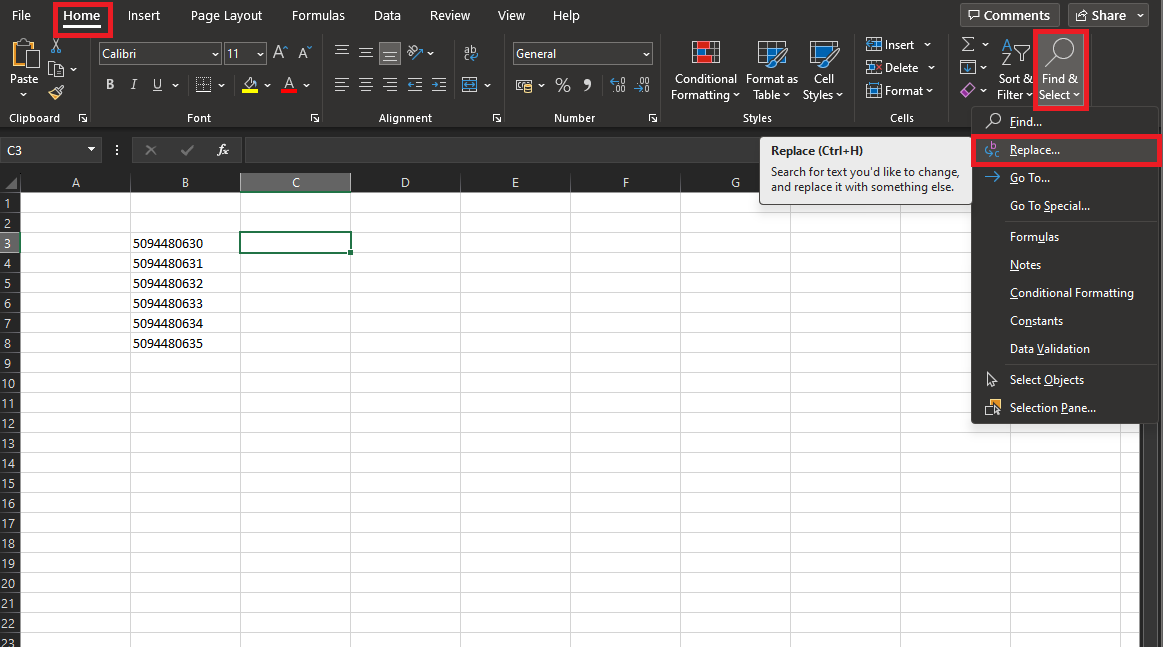 The Find and Select button in Excel