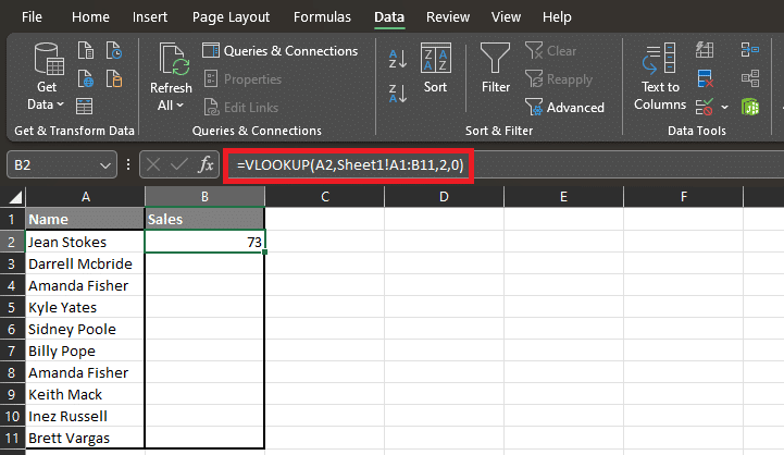 using the VLOOKUP function to pull data from another sheet in Excel