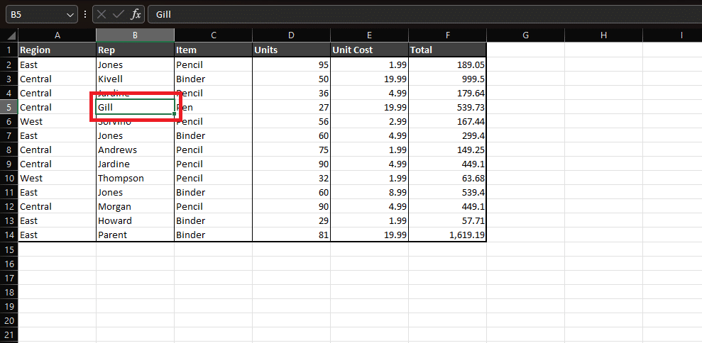 How to swap cells in Excel—example template