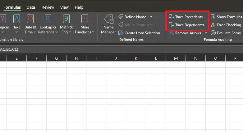 Click trace precendents or trace dependents