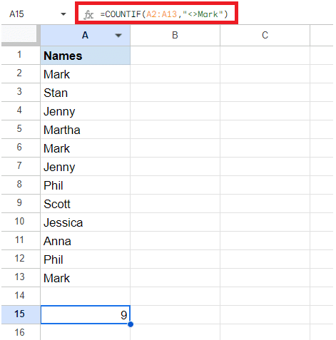 COUNTIF formula to count cells that does not contain a specific text