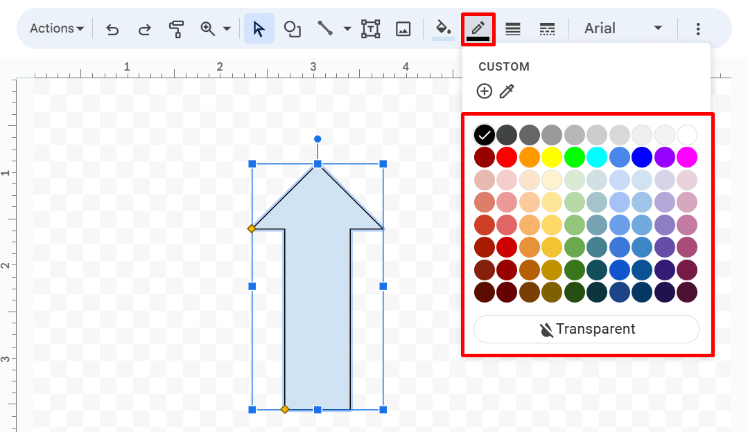 Border color options in a Google Docs drawing