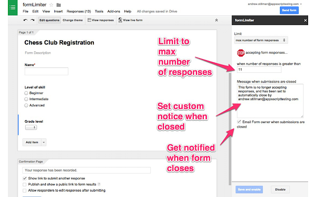 Google Forms add-ons—How to use FormLimiter