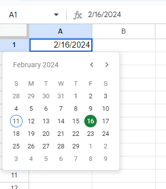 Google Sheets date picker example