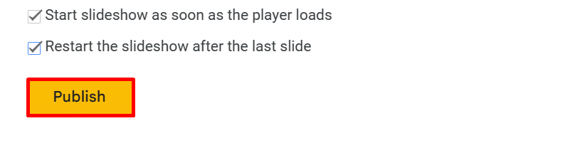 Where to find the Publish button in Google Slides
