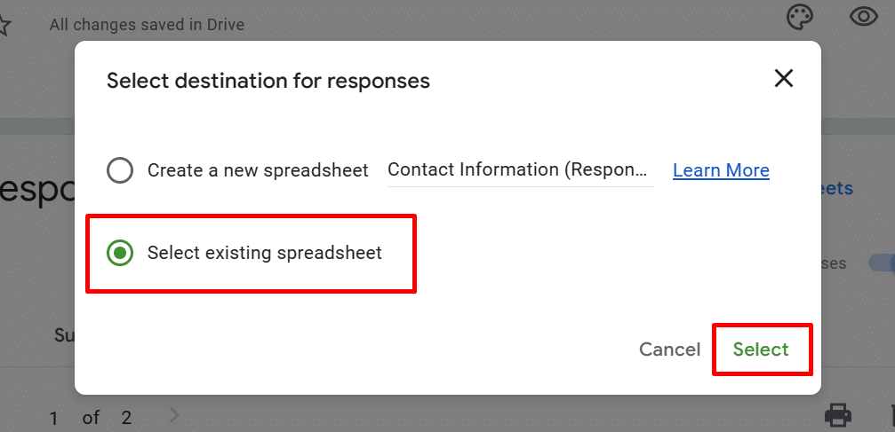 Linking a Google Form to an existing spreadsheet