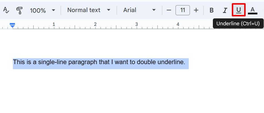 Where is the underline option in Google Docs toolbar