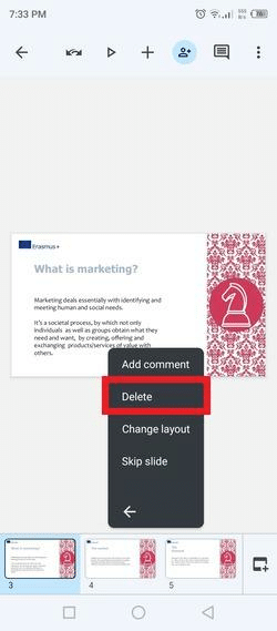 Delete a Slide on Google Slides by tapping delete