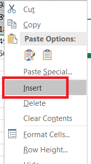 Right click on the rows then click Insert.