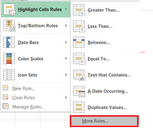 More options tab in Excel