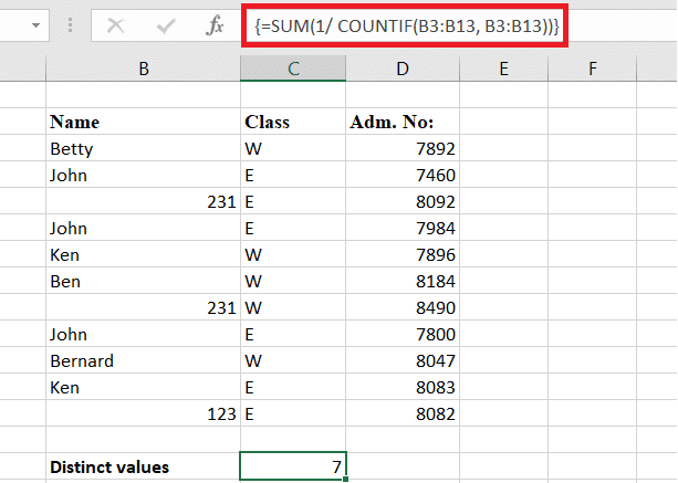 The formula will then count the number of distinct values in the specified range of cells 