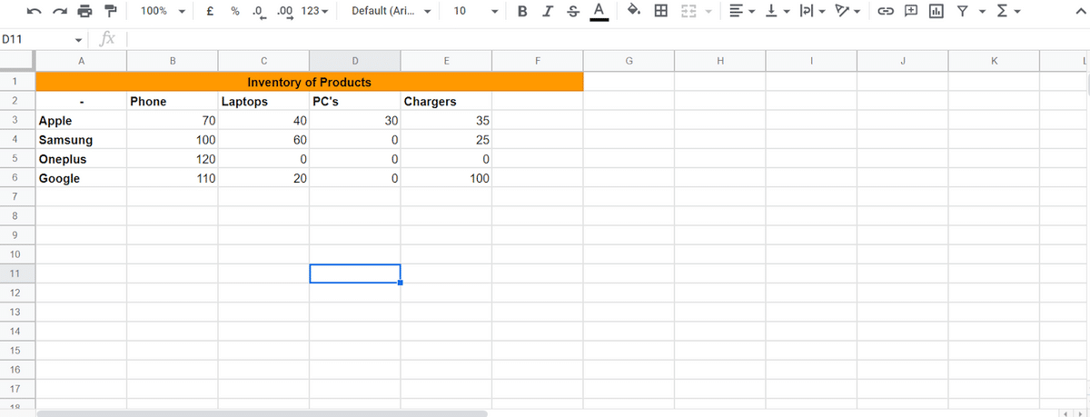 Example data to index match Google Sheets