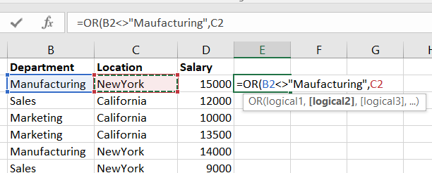 Selecting the cell for the second condition in Excel