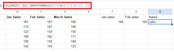 Result for XLOOKUP with multiple criteria