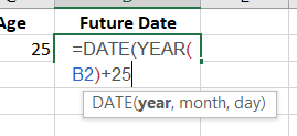 Add + 25 to the formula to specify the age of 25