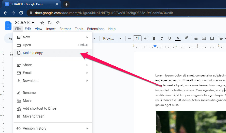 Where to find Make a copy option in Google Docs
