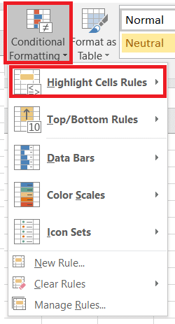 Highlight Rules button in Excel