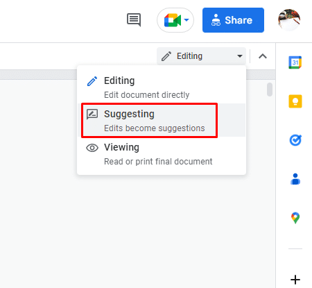 Google Docs—suggesting mode