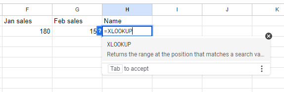 Type the XLOOKUP function.