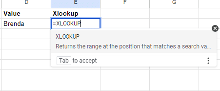 Type the XLOOKUP function