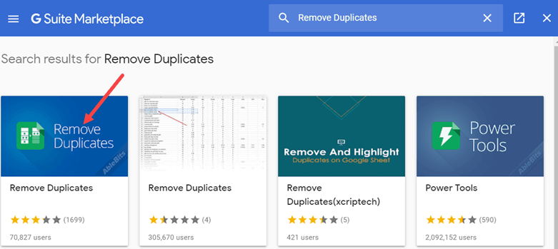 Click on the Remove Duplicate add-on in the search results