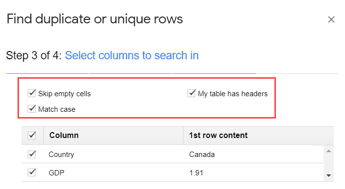 Select my table has headers