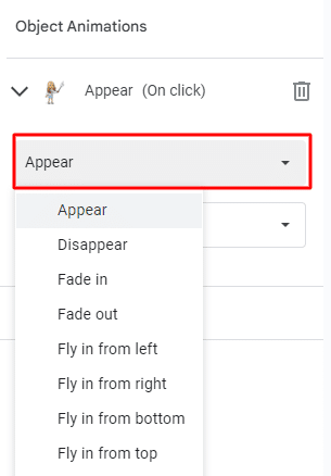 How to choose an image's animation on Google Slides