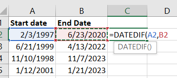 Select the cell with the end date