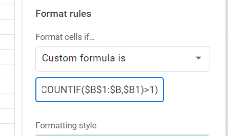 Type in the count if formula