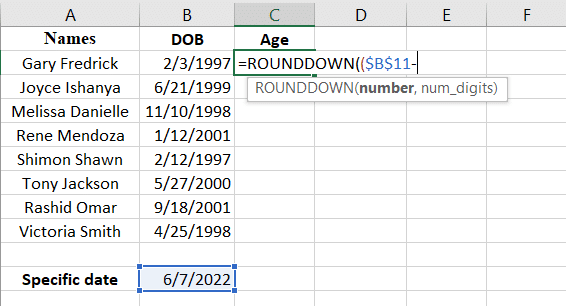 Select the specified date as the first argument