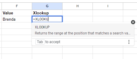 Type the XLOOKUP function.