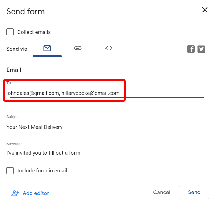 How to create a survey in Google Forms—sending a Google form via email.