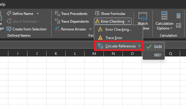 Open the circular reference errors box