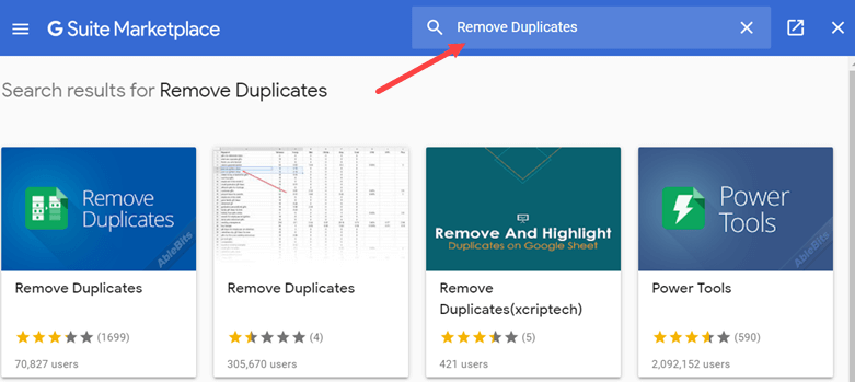 Enter Remove Duplicates in the Add on search bar