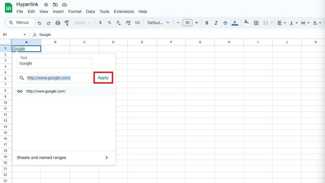 How to extract a hyperlink in Google Sheets