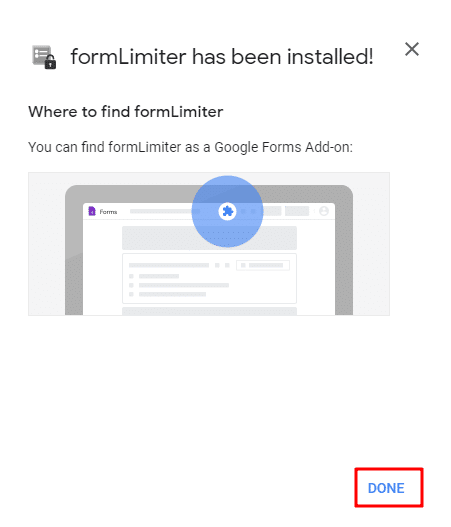 Completing the installation of Google Forms add ons