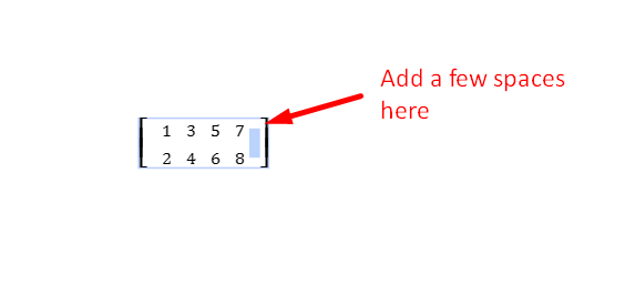 Adding a few spaces in a Google Doc equation