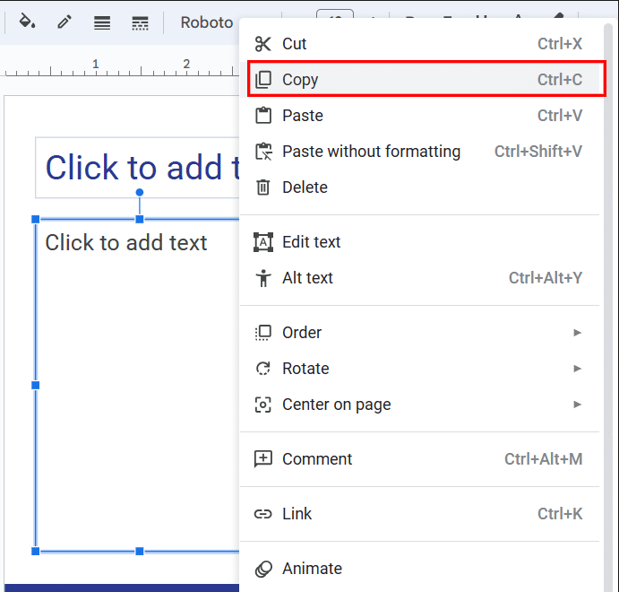 How to copy text box in Google Slides