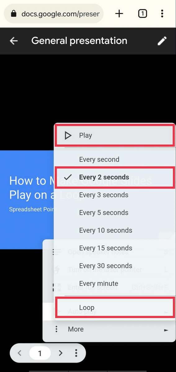 How to loop Google Slides in mobile phone browser