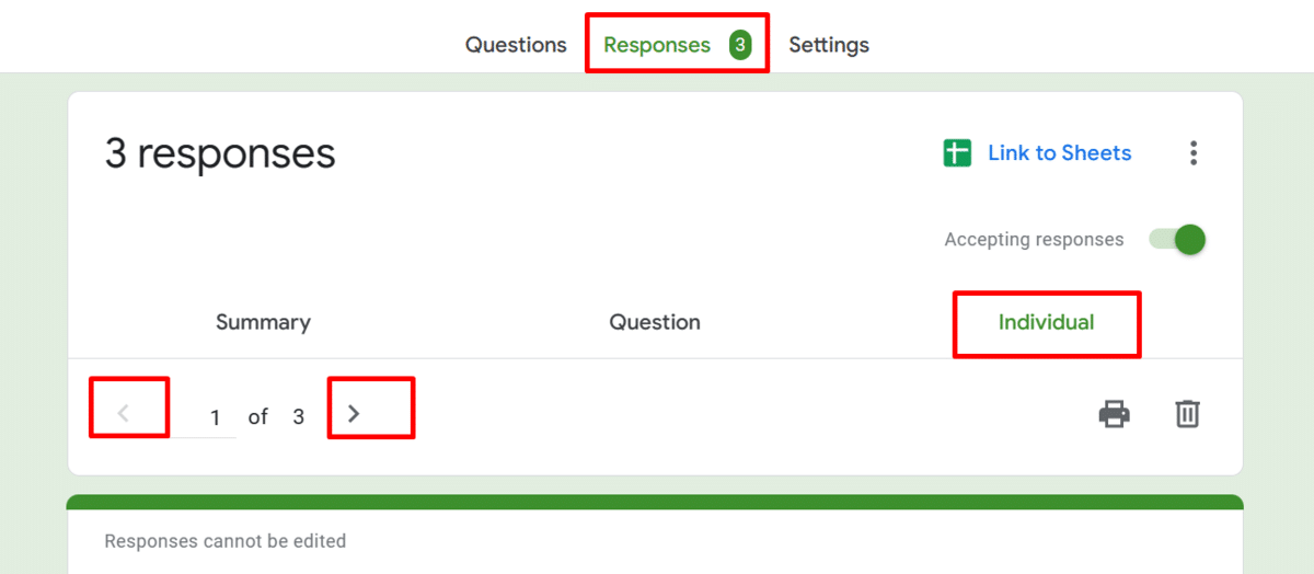How to delete responses on Google Forms—Viewing individual responses