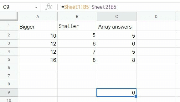 Subtracting from different sheets